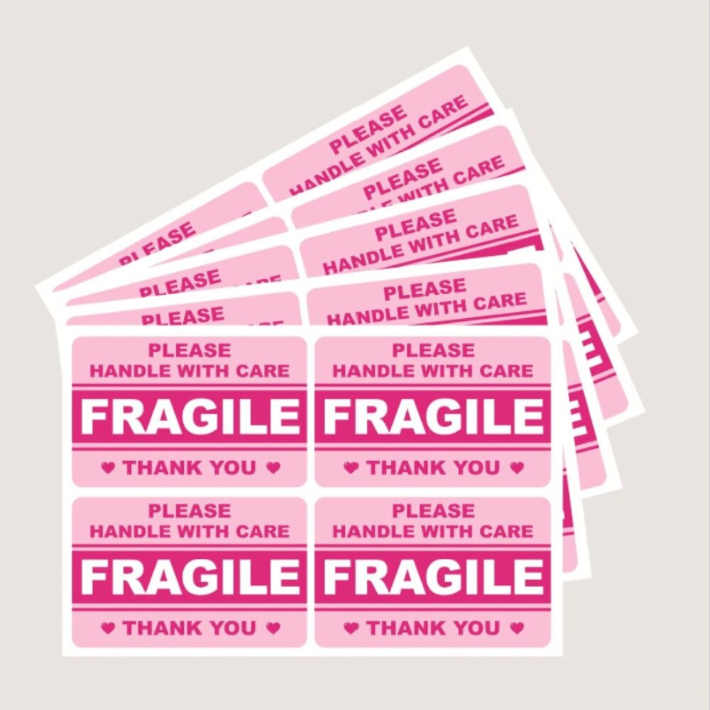 20 Fragile Stickers 3” X 2” Large Pink Please Handle With Care Fragile Thank You